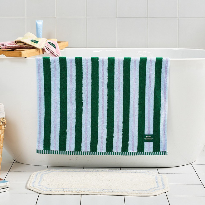 모던하우스 STF 스프링 더블스트라이프 바스타월 460g 30수 코마사 70 x 140 cm, 그린, 1개