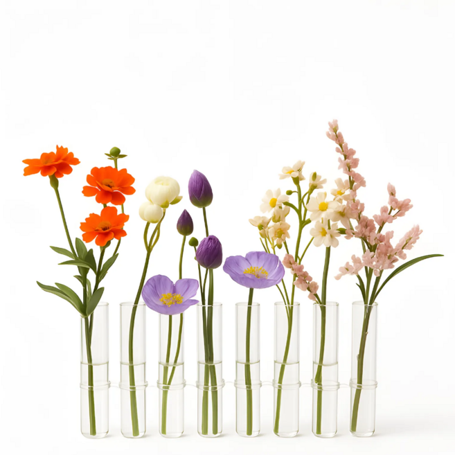 랑마르쉐 이케바나 실린더 화병 8구 + 세척솔 세트, 투명