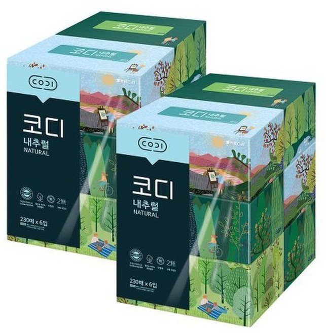 SSG코디 내추럴 미용티슈 230매6입 2팩, 230매, 2개