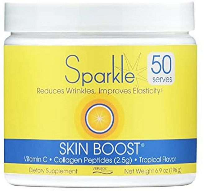 Sparkle Skin Boost No Flavor Verisol Collagen Peptides Protein Powder 비타민 C 보충 음료 2.8oz, 50-서브, 열렬한, 196g, 1개