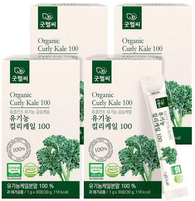굿헬씨 유기농 컬리케일 100 동결건조 곱슬케일 분말 30포, 4개, 30g