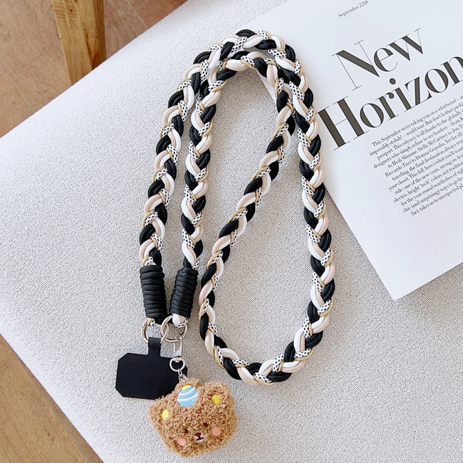 두리안나 어깨가 아프지 않는 테디 곰돌이 숄더 휴대폰 스트랩, 1개, 블랙(키링형곰돌이)