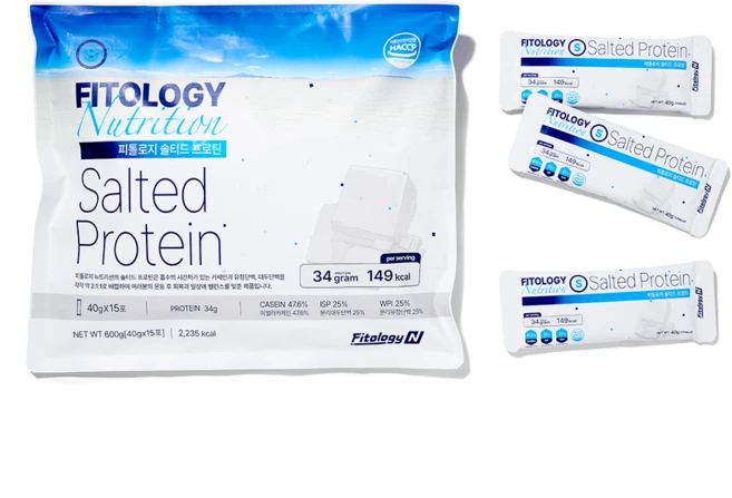 피톨로지 뉴트리션 솔티드 프로틴 휴대용 파우치 15포 | 이중 흡수 복합 단백질 34g, 40g, 1개 - 쿠팡