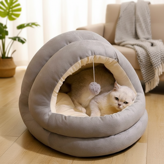 드리피 포근한 극세사 고양이집 숨숨집 하우스, 1개, 그레이