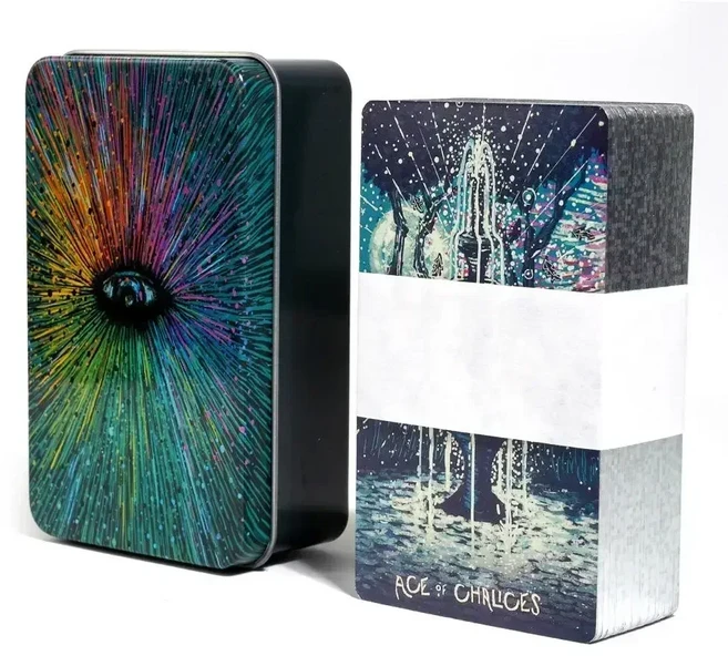 10.36 cm Prisma Vision 타로 주석 상자에 가이드북 78개 보드 게임 포함, 01 라이트 그레이