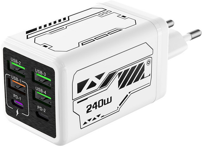 240W 6포트 4USB+2PD 충전 초고속 가정용 충전기 CDT102, 1개, 흰색