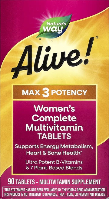 몸관리하세요 겨울입니다 Nature's Way Alive!® 맥스 3 효능 여성용 완전한 종합비타민 90정 특별관리진행, NaturesWayAlive맥스3효능여성용완전한종합비타, 1개 - 쿠팡