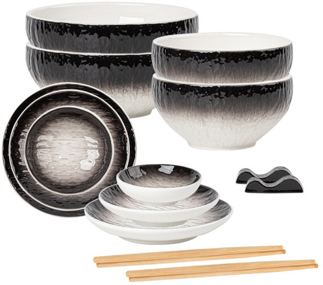 퀸나 스톤 느와르 도자기 그릇 홈세트 14P, 1세트, W_Black