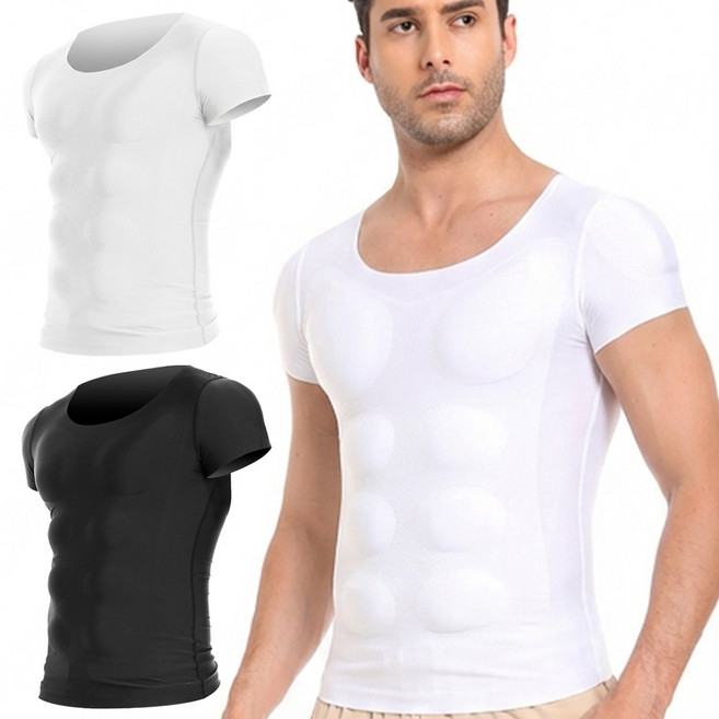 라온피플 몸짱 가슴 복근 어깨 패드 반팔 보정런닝 머슬핏 이너 멸치탈출 티셔츠