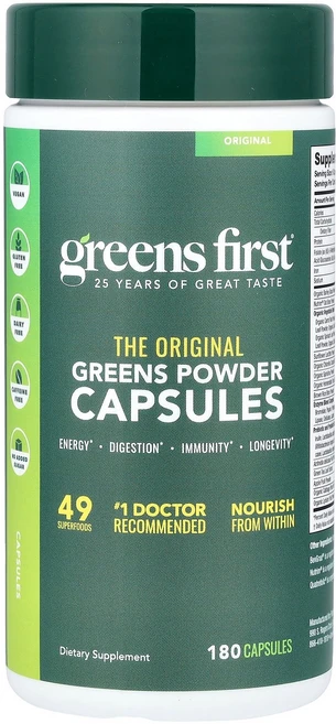 Greens First 그린스 분말 캡슐 캡슐 180정 First (그린스 퍼스트), Greens First, 그린스 분말 캡슐, 캡슐 18, 1개 - 쿠팡