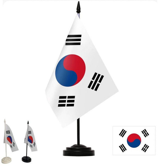 탁상 미니 태극기세트 테이블 깃발 꽂이 국기 거치대, 블랙받침대, 1세트