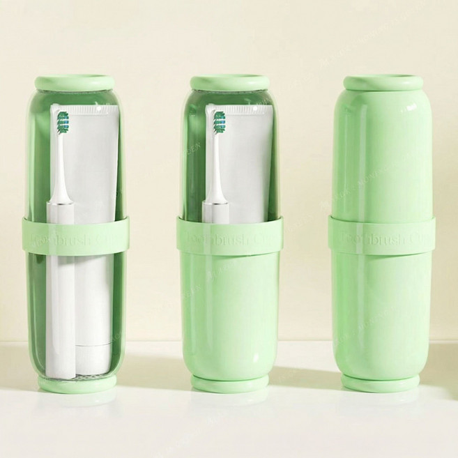 AROK 여행용 칫솔케이스 컵형 휴대용 칫솔통 분리형 양치컵 4in1 세트, 그린, 1개