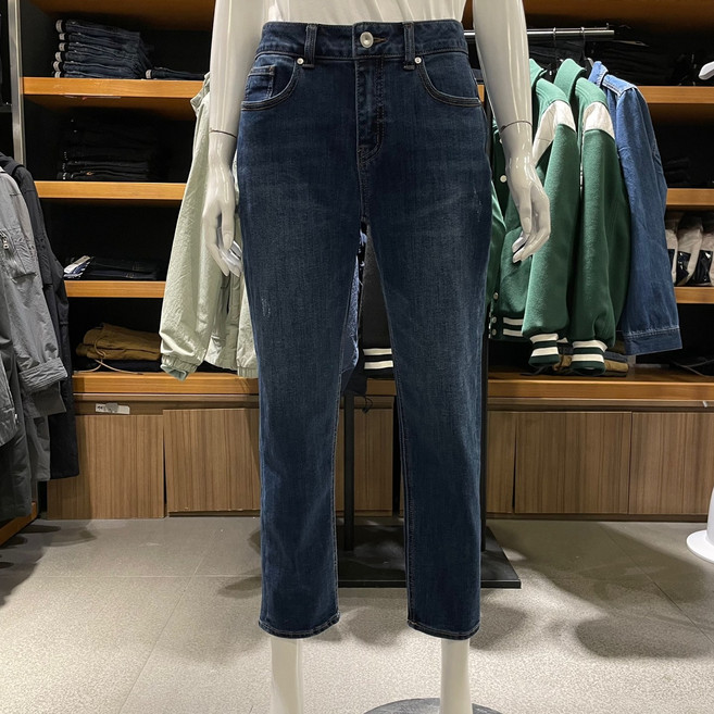 닉스 여성 사계절 면 폴리 스판 진청 워싱 보이프렌드 핏 청바지 F-NBR-DDB530