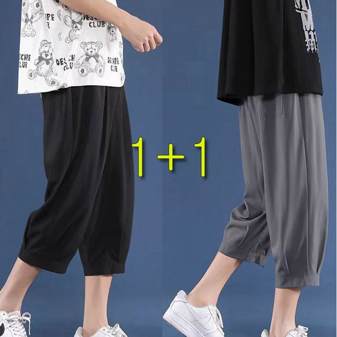 ORZQU 1+1 남성 여름 아이스 시원한 7부 반바지 데일리 캐주얼 통기성 트레이닝바지 빅 사이즈