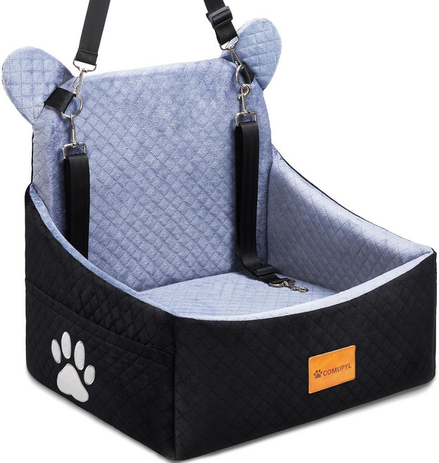 최대 33파운드의 소형중형견용 도그 카시트 - 세척 가능 방수 부스터 및 간편한 안전벨트 2개 미끄럼 방지 베이스 보관 포켓그레이 블랙., grey black