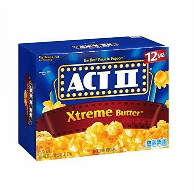 Act II Xtreme Butter Microwave Popcorn 액트투 엑스트림 버터 전자레인지 팝콘 12개입 33oz(936g), 18g