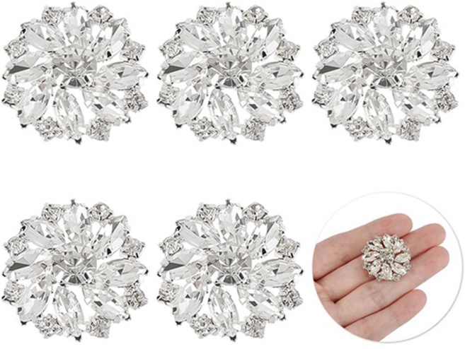 프루마 고급 큐빅 진주 보석 단추, 5개, 실버