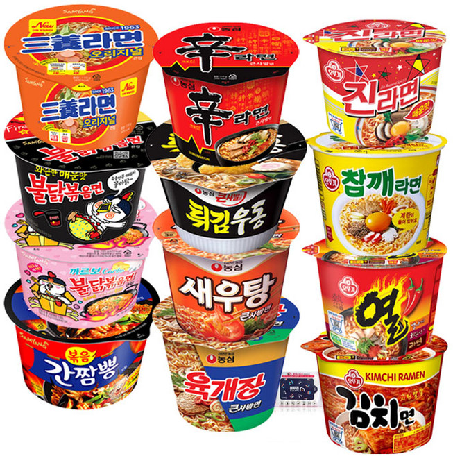 오뚜기 농심 삼양 용기 컵라면 12종 (진매+참깨+열+김치면+신라면+육개장+튀김우동+새우탕+삼양라면+불닭볶음+까르보불닭+간짬뽕) + 블루존물티슈, 1개