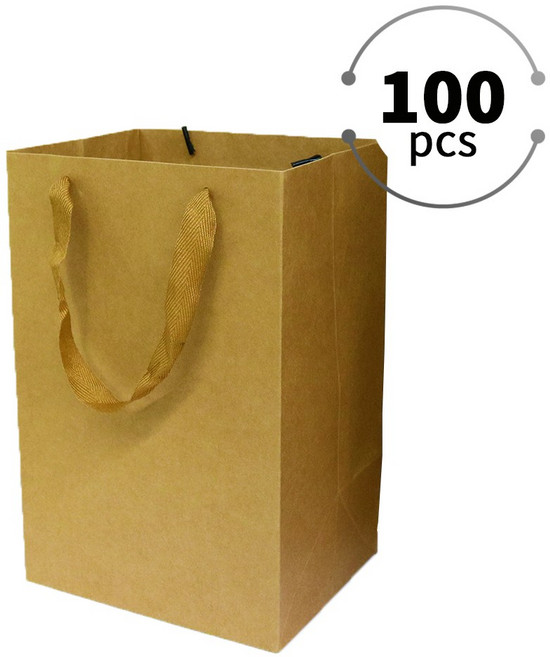 두꺼운 고급 종이쇼핑백 선물용 종이가방 무지 종이백 도시락 포장 쇼핑백 답례품 케이크 가방 100매, 크라프트