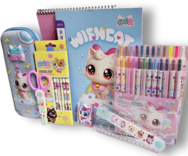 위시캣 문구세트 입학선물세트 여아 학용품선물세트, 1세트