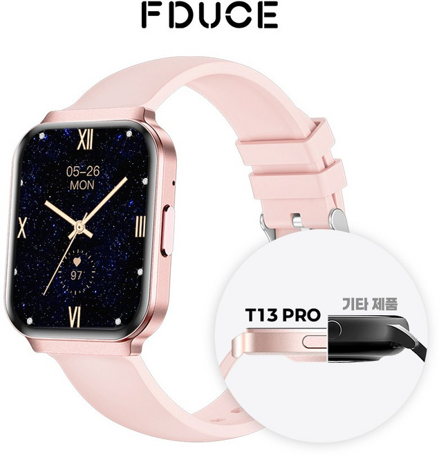 fduce T13프로 통화가능 스마트워치 알루미늄 합금 GPS 1.75인치 t13 pro, 블루투스, 4.445cm, T13PRO핑크