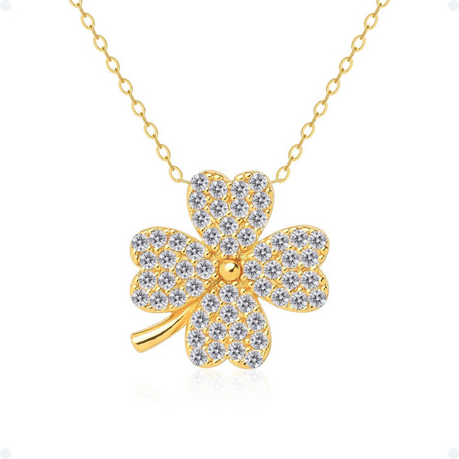 쥬넬 [선물포장] 14K 도린 행운의 큐빅 네잎클로버 팬던트 체인 금 목걸이 가정의달 어버이날 생일 선물