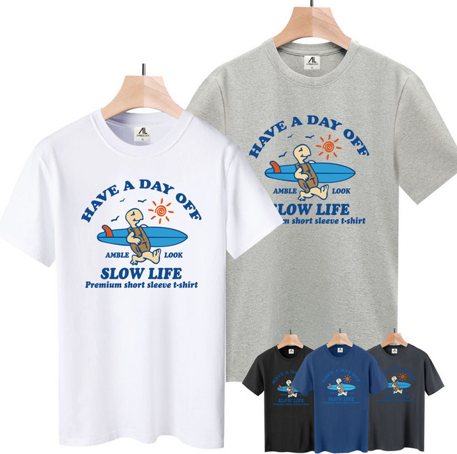 엠블룩 프리미엄 반팔티 SLOW LIFE 남성 여성 빅사이즈 면스판 프린팅 단체 커플룩