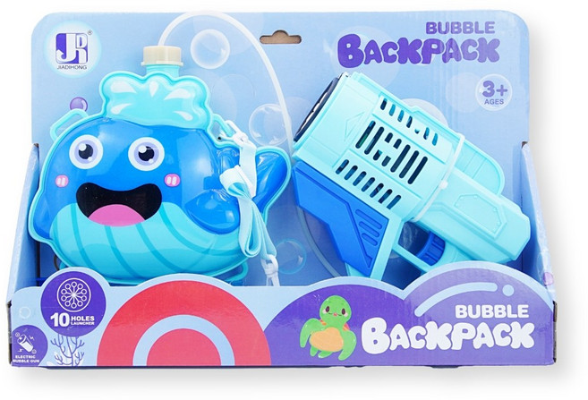대용량 크로스백 가방 버블건 자동 비눗방울 배낭 비누방울 놀이, 파랑 고래, 1개