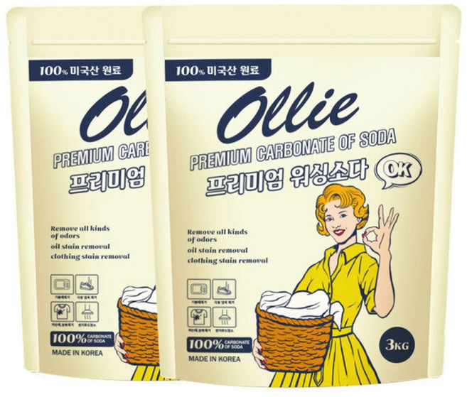 올리 미국원료100% 프리미엄 워싱소다 탄산소다 3kg 다용도 세정 세탁보조 세탁조청소, 2개