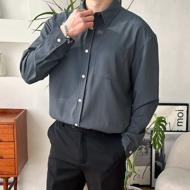 마르티 남성용 구김 없는 오버핏 링클프리 빅사이즈 긴팔 남방 셔츠