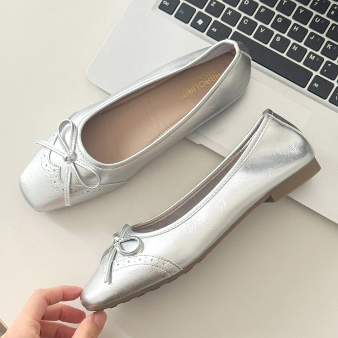 슈뿐 여성 발레리나 리본 플랫슈즈 스퀘어토 발편한 데일리 단화
