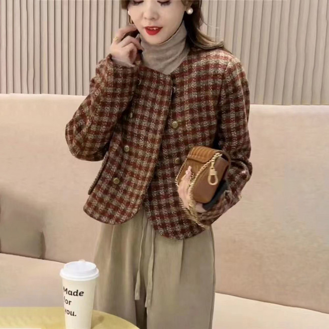 지고다그 여성용 가을겨울용 체크 패딩자켓 숏코트 더블버튼 하이퀄리티 세련된 아우터 ZK7874