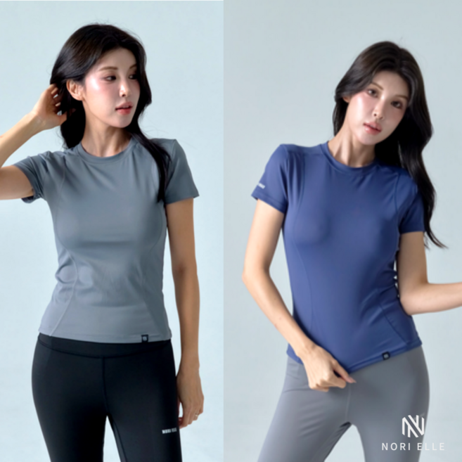 노리엘 요가반팔티 필라테스상의 상의 반팔티 2개 1세트