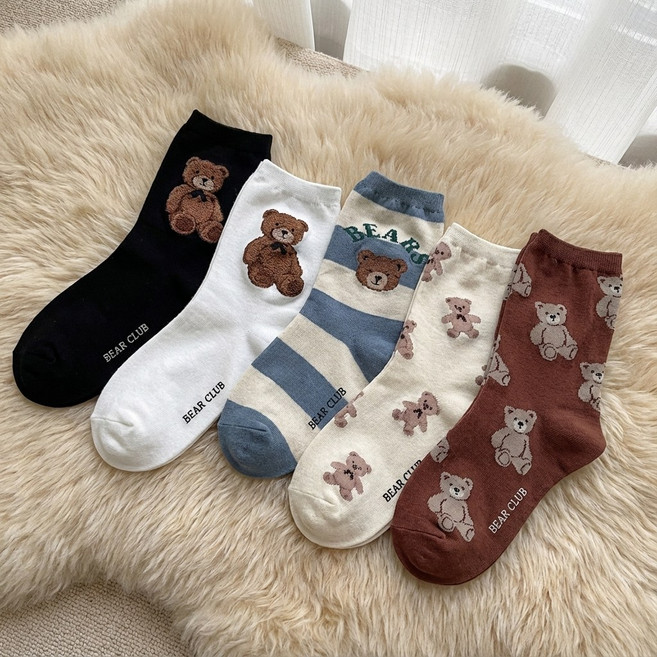 5개세트 테디베어클럽 여성 중목 양말