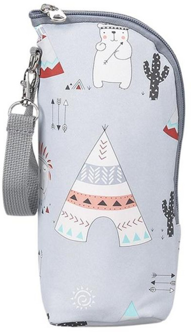 JC 휴대용 아기 젖병 워머 백 아기 젖병 워머 여행 머그 온도 조절기 음료 쿨러 가방 뜨겁고 차갑게 유지, 22x7x8cm, 400D 옥스포드 천, 만화 회색, 1개