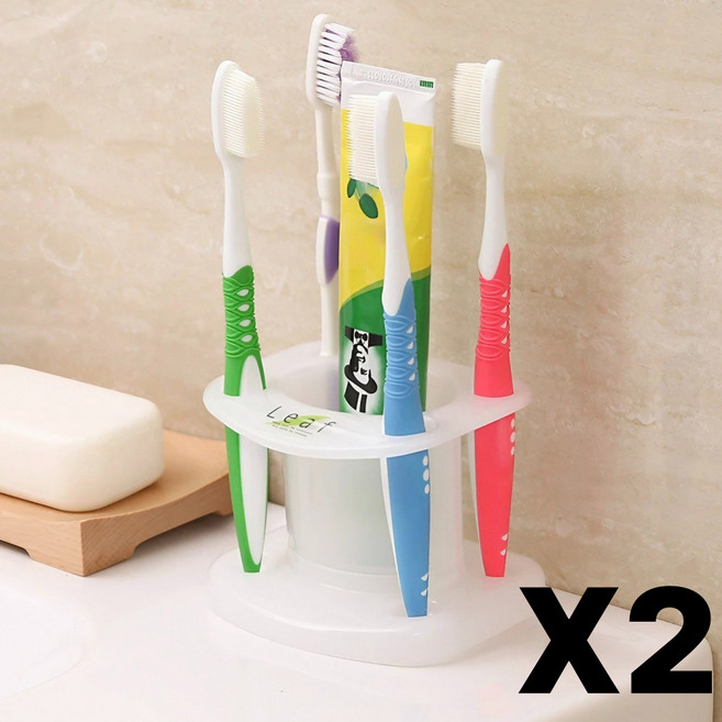 테이크6 욕실공감 일본 단독공급 치약 칫솔 스탠드 1+1, 2개, 리프 반투명