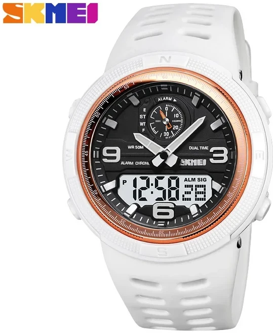 SKMEI 야외 스포츠 남자 시계 듀얼 디스플레이 다기능 방수 학생 탐사 1655, 02 실버