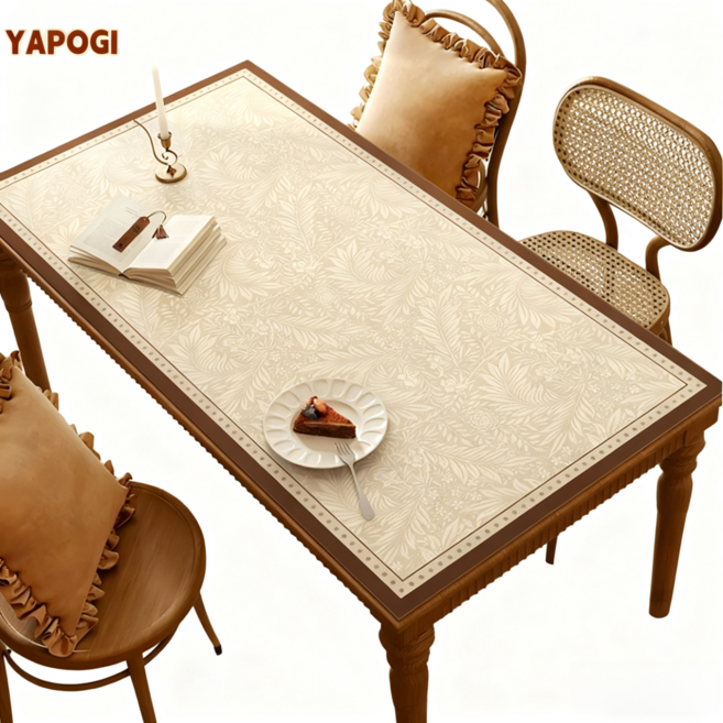 YAPOGI 고급스러운 프렌치 빈티지 방수 방오 방열 가죽 식탁 매트, 1개, 80×140cm, 스타일 1