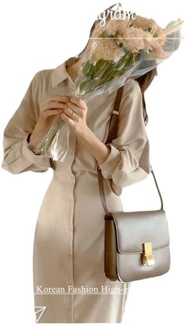 동방 여성 여자 셔츠형 카라 롱 프렌치 기본 슬림 원피스