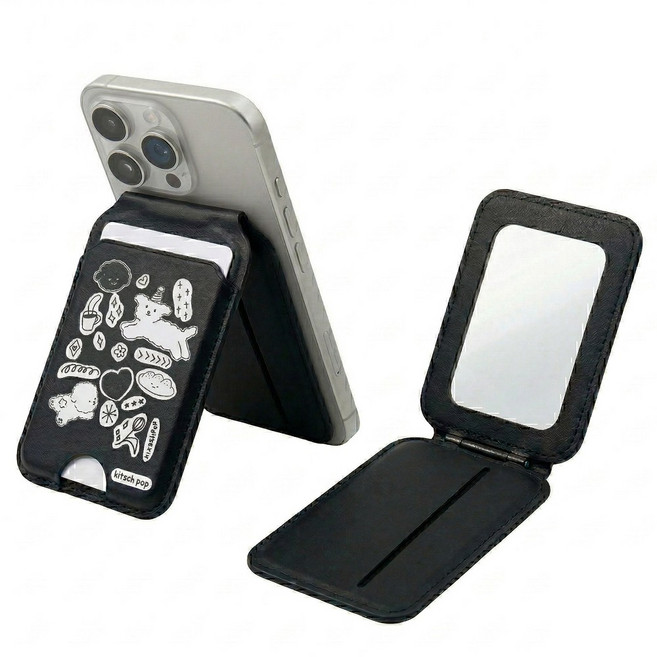 맥세이프 거울 카드지갑 가죽 거치대, 1개, 04 해피비숑