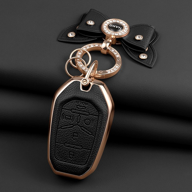 HAKO 소프트 가죽TPU 차키케이스+나비키링 (쌍용/KG 5버튼호환), SS-03, 블랙