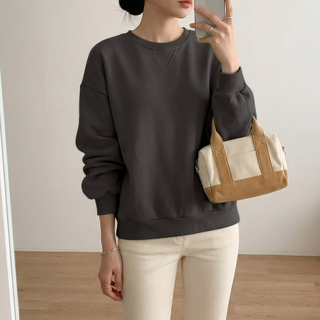 데일리앤 그래밋 여성 빅사이즈 라운드 무지 봄 가을 긴팔 맨투맨 티셔츠