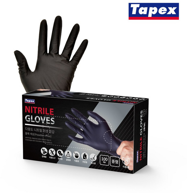 테이팩스 니트릴장갑 100매, 블랙, 중(M), 1개