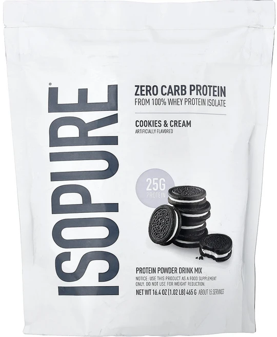 Isopure 제로 탄수화물 단백질 분말 쿠키 & 크림 465g(1.02lb) Isopure (이소퓨어), Isopure, 제로 탄수화물 단백질 분말, 쿠키 &, 465g, 1개 - 쿠팡