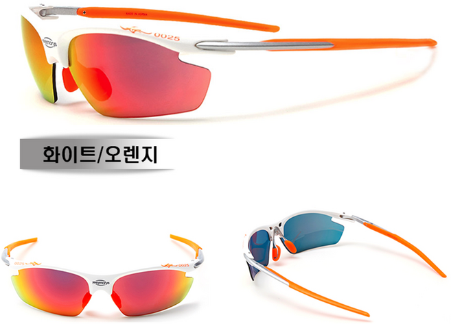 필모리스 MS-0025 자전거 등산 스포츠 고글 선글라스 MS-025, 화이트오렌지, 1개