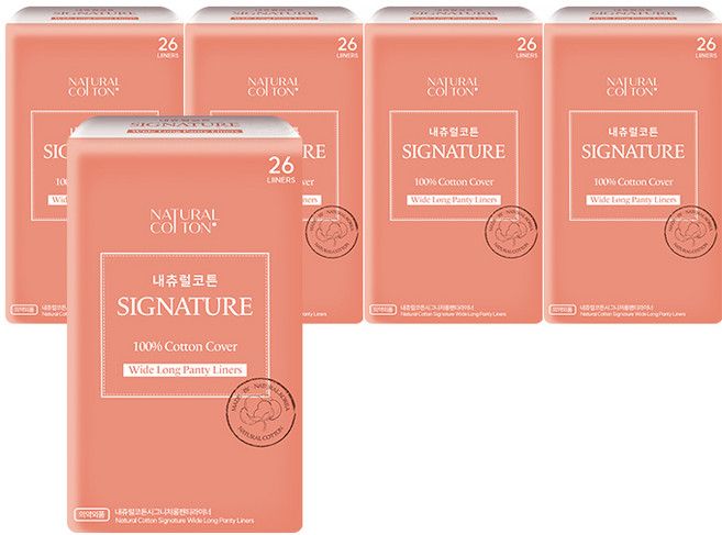 내츄럴코튼 시그니처 팬티라이너, 와이드 롱, 26개입, 5개