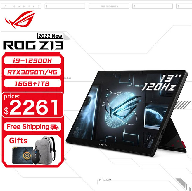 ASUS ROG FLOW 화면 16G 인치 12900H RTX3050TI 인텔 13 컴퓨터 RAM SSD 4GB 게임용 스포츠 코어 1T 노트북 Z13 I9 4K, GZ301ZE12900