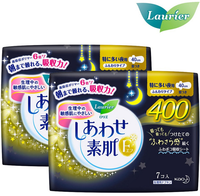 로리에 생리대 부드러운 타입 날개형 40cm 7개입 2팩, 2개, 오버나이트