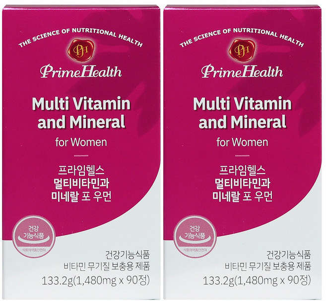 프라임헬스 멀티비타민 과 미네랄 포 우먼 1 480mg x90 x2, 90정, 2세트
