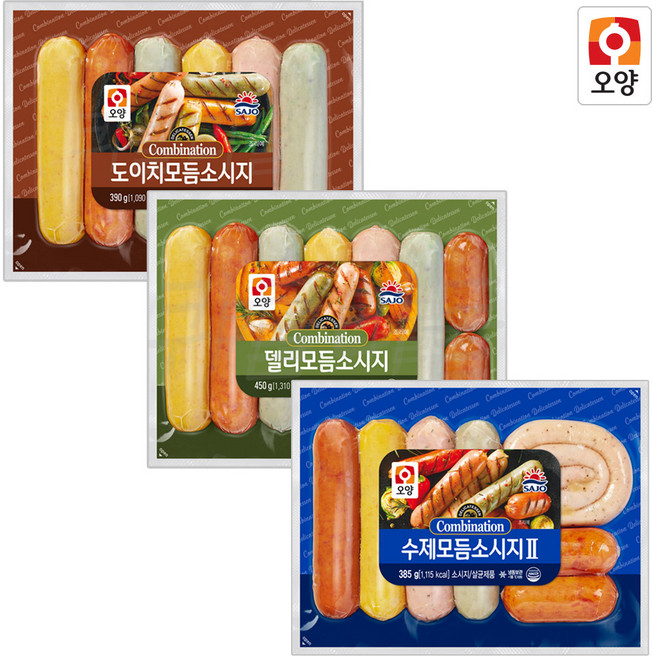 [사조오양] 소시지 3종 세트 (총 1225g) / 델리+도이치+수제 구성, 1세트, 1.225kg